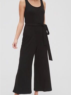 Gap Sleeveless Ribbed Wide-Leg Jumpsuit with Self Tie Waist